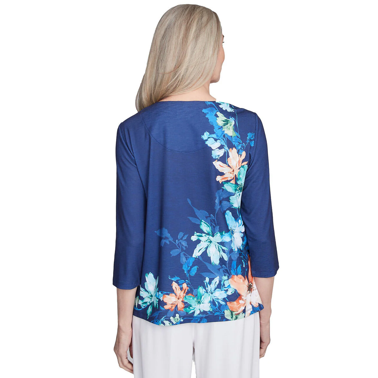 Women's Asymmetric Floral Beaded Split Neck Top - 89458 - Image 3