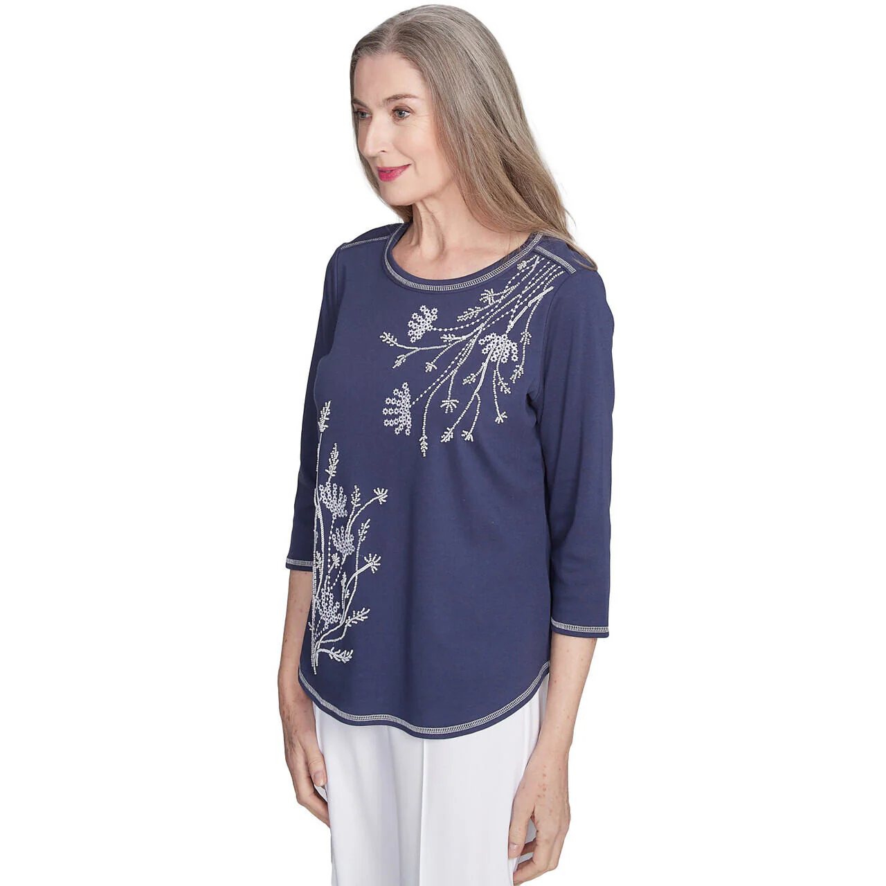 Women's Asymmetric Floral Embroidered Top - 89455 - Image 3