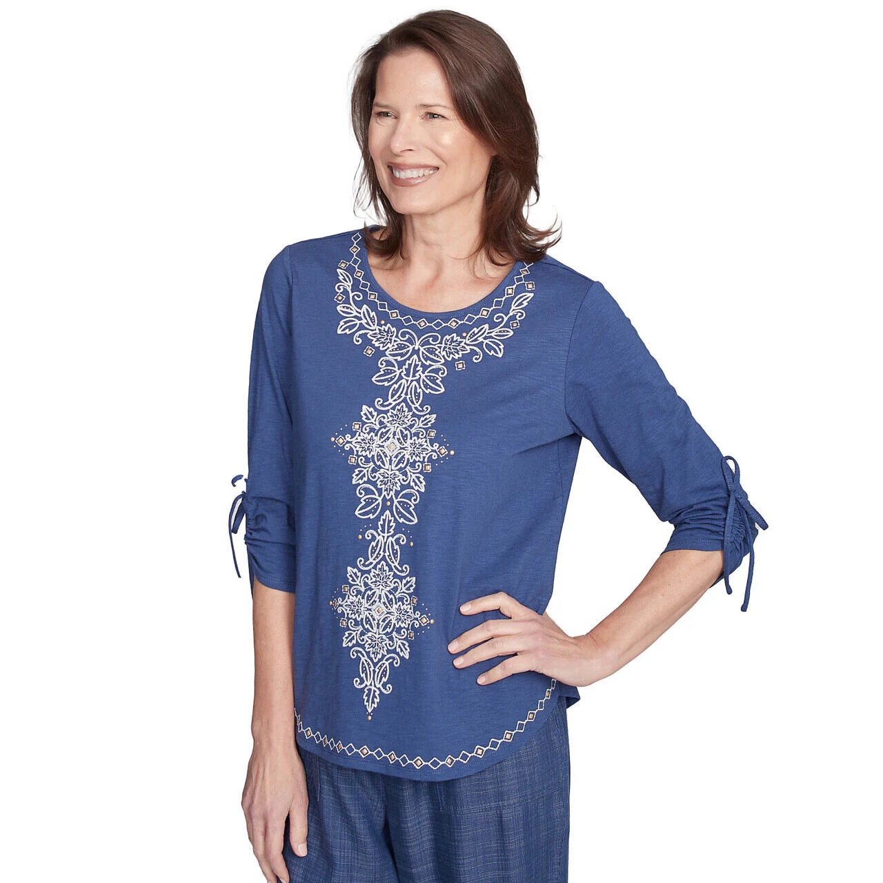 Women's Embroidery Centered Tie Sleeve Top - 98451 - Image 3