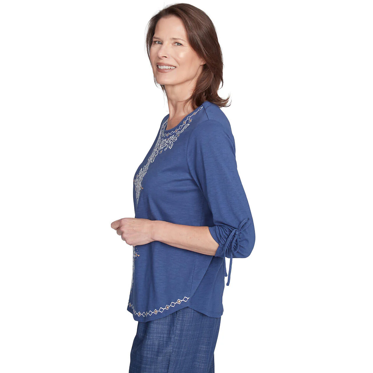 Women's Embroidery Centered Tie Sleeve Top - 98451 - Image 4