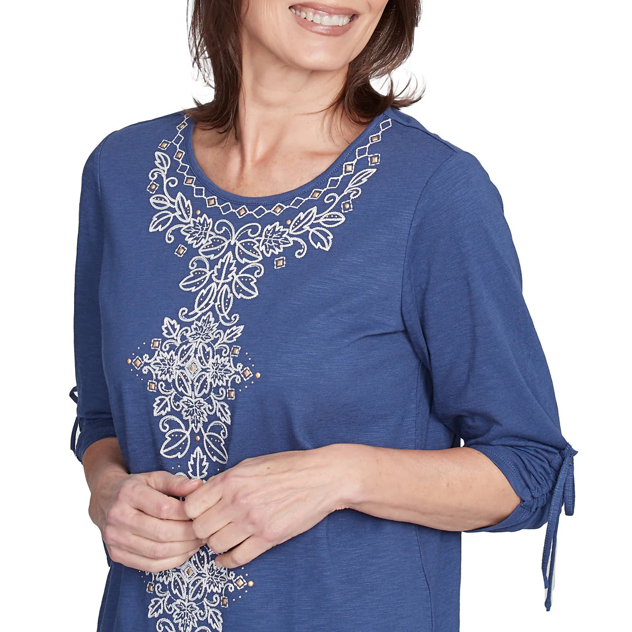 Women's Embroidery Centered Tie Sleeve Top - 98451 - Image 5