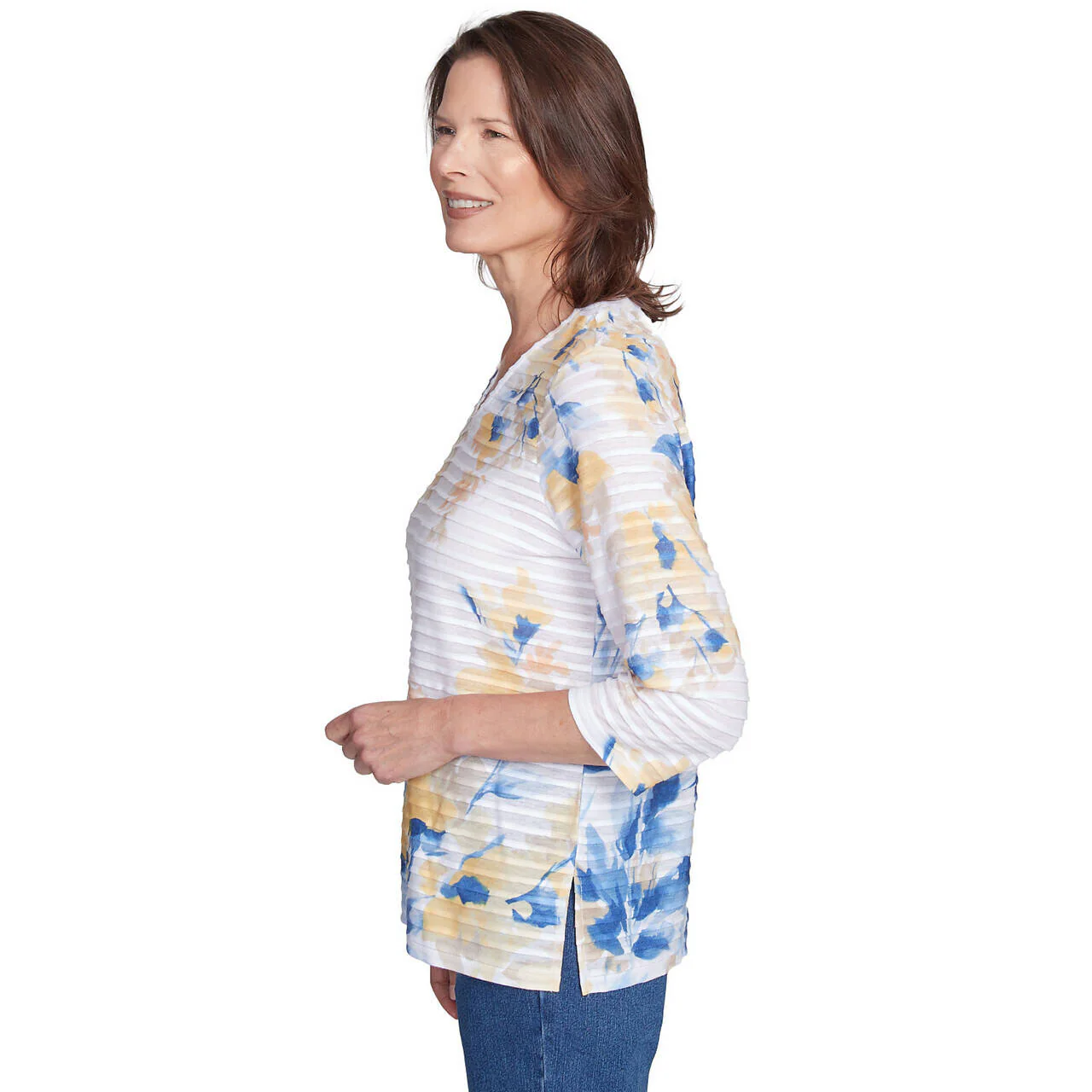 Women's Floral Textured V Neck Top - 91451 - Image 4