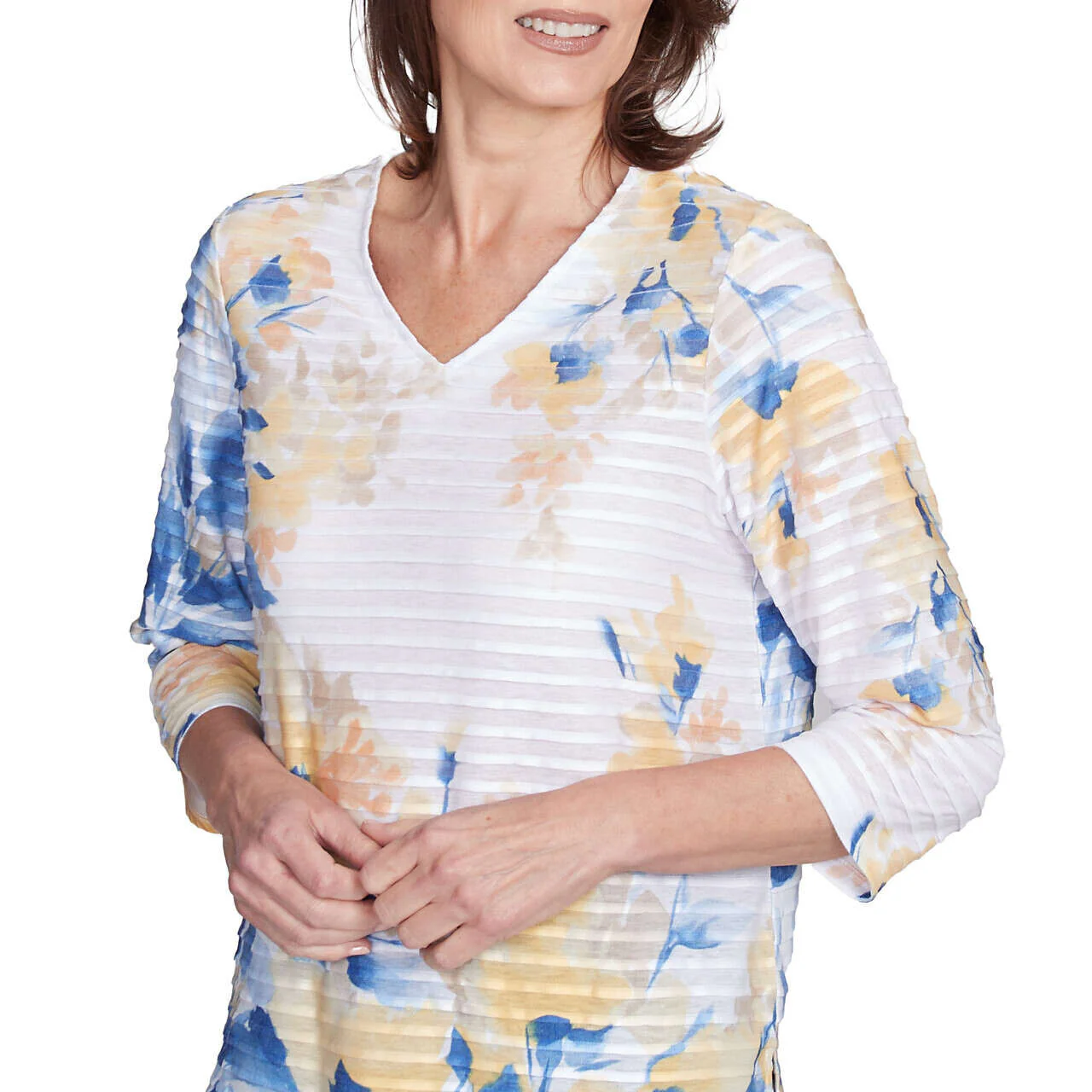 Women's Floral Textured V Neck Top - 91451 - Image 5