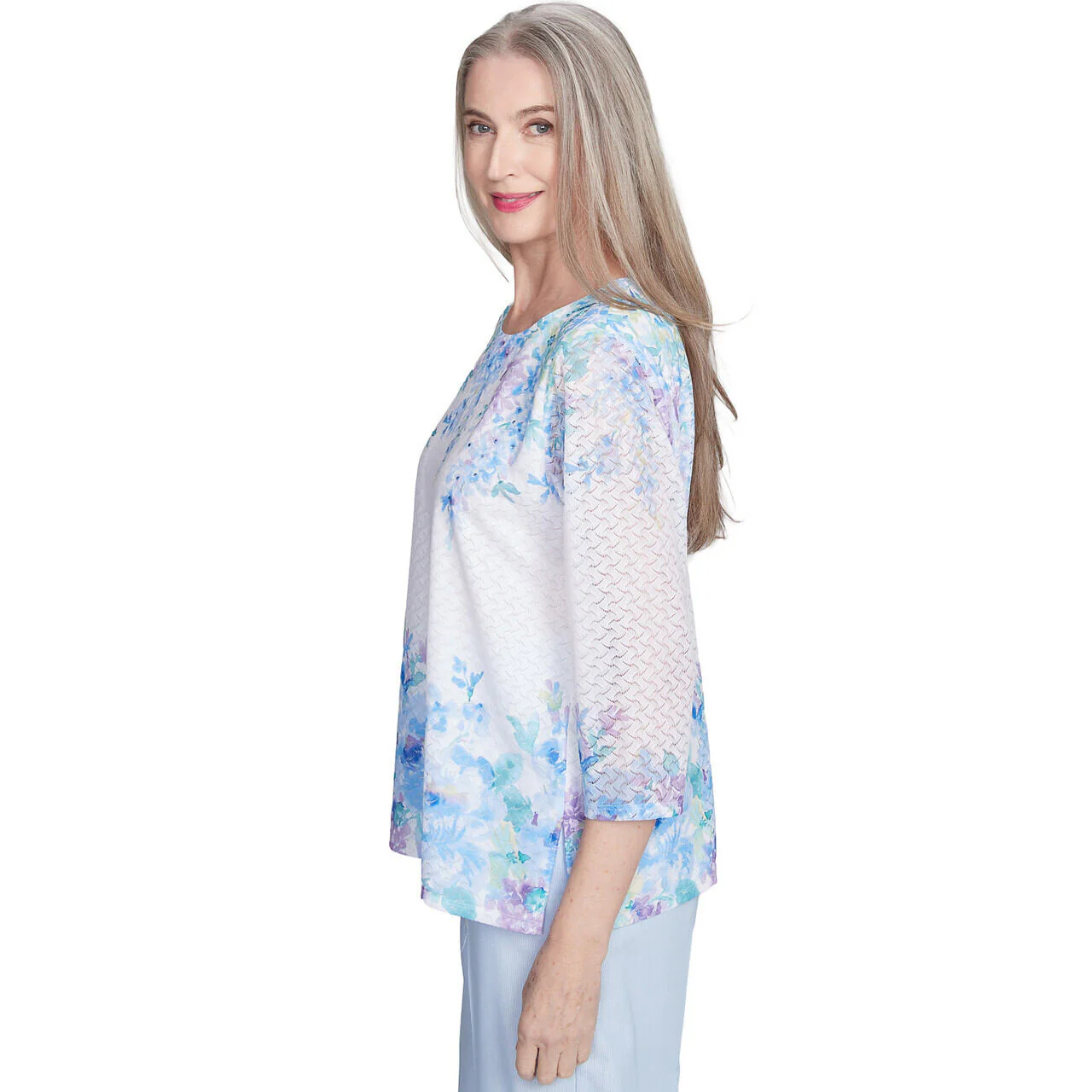 Women's Textured Sky Blue Floral Border Top - 95456 - Image 4