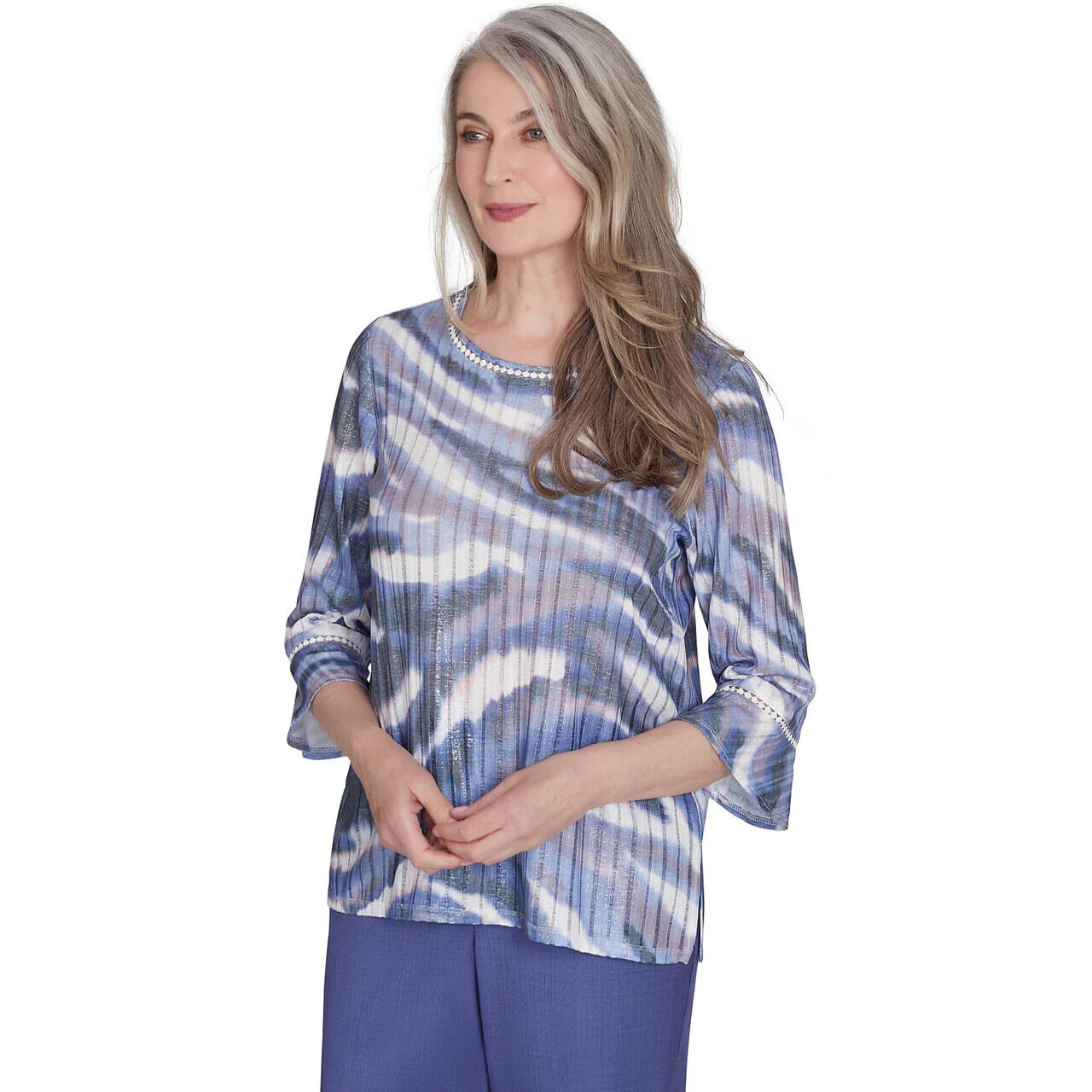 Women's Watercolor Animal Stripe Bell Sleeve Top - 72455 - Image 3