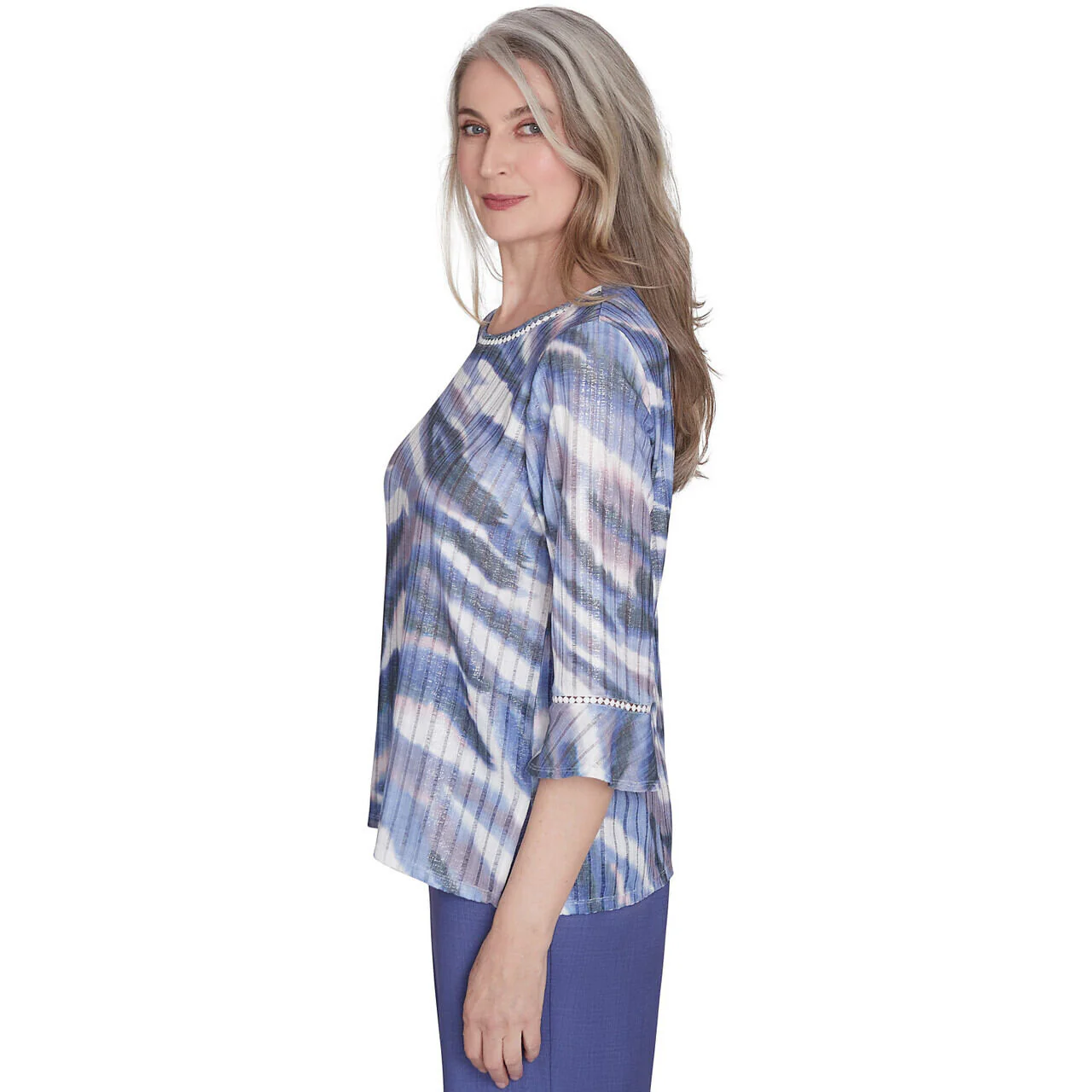 Women's Watercolor Animal Stripe Bell Sleeve Top - 72455 - Image 4